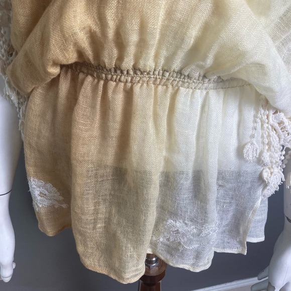 Vanita Rosa Dress small s/m Linen Applique embroidered Tie Peplum Waist Lace - Picture 13 of 16